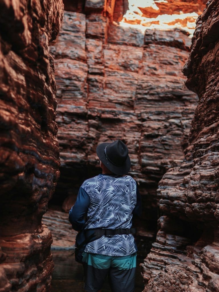 Rock formations and deep gorge at Karijini, shaped over time like the oldest mountains in the world