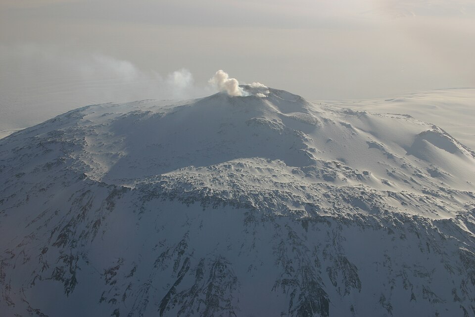 Mount Erebus crater, located in Antarctica.