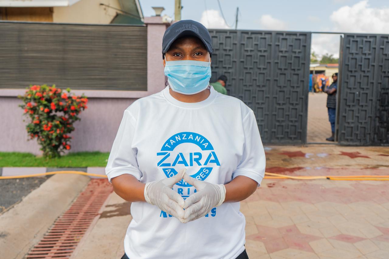 A Zara Tanzania Adventures team member ready to participate in the Moshi clean-up campaign, supporting the “Green Tanzania Starts with Us” initiative.