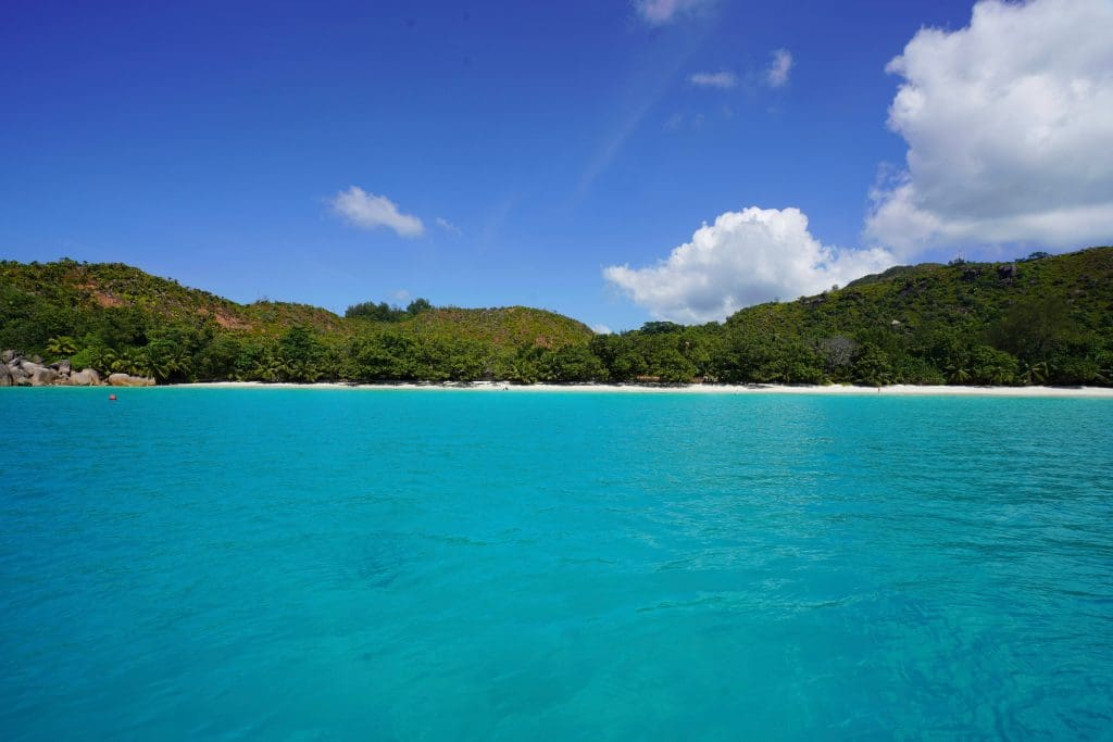 A serene view of Anse Lazio on Praslin Island