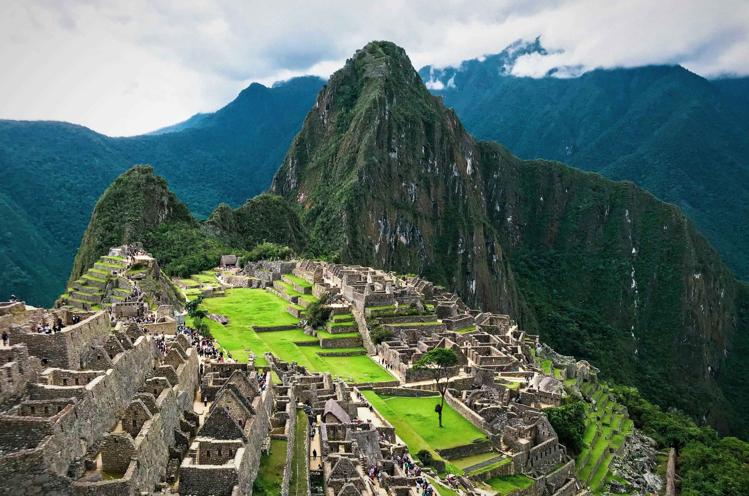 Ancient ruins of Machu Picchu set high in the Peruvian Andes